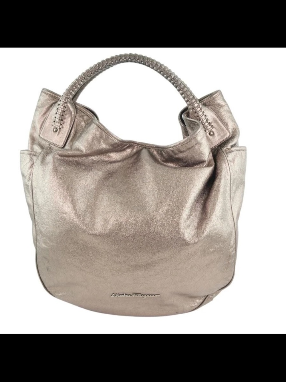 Salvatore Ferragamo Metallic Silver Leather Shoulder Bag
